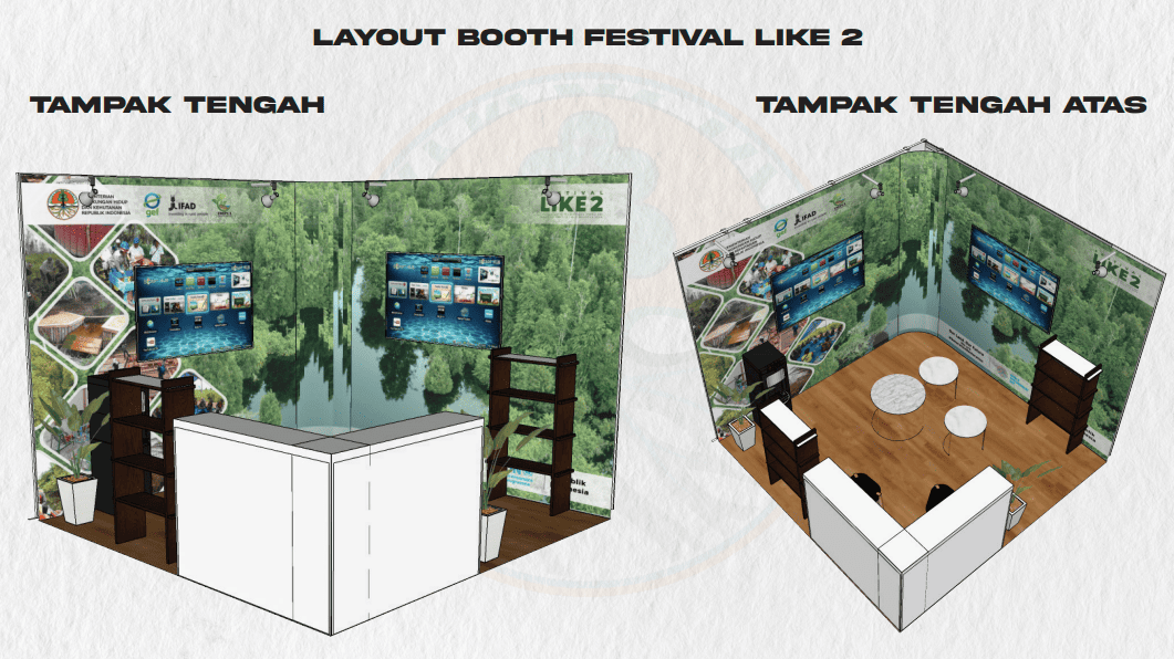 Modern exhibition booth with interactive elements and branding